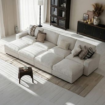 146.5" Oversized Cloud Couch, Sectional 4-Seat Sofa With 4 Storage Ottomans For Living Room