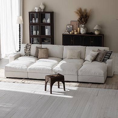 146.5" Oversized Cloud Couch, Sectional 4-Seat Sofa With 4 Storage Ottomans For Living Room