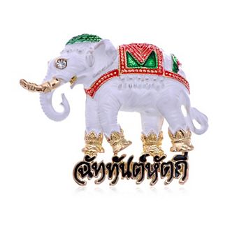 Ivory Colored Golden Feet Sparkling Eyes Gentle Thailand Elephant Fashion Brooch