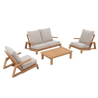 SUNSITT 4 pc Patio Furniture Set, Acacia Wood Modern Outdoor Conversation Set