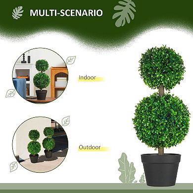 Set of 2 Artificial Boxwood Topiary Trees Ball Shape with Pot for Porch Patio