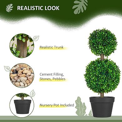 Set of 2 Artificial Boxwood Topiary Trees Ball Shape with Pot for Porch Patio
