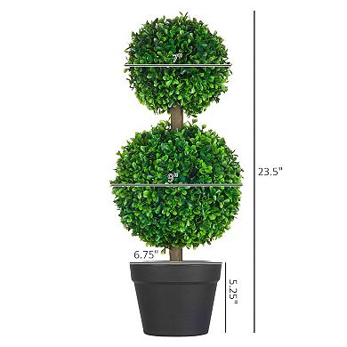 Set of 2 Artificial Boxwood Topiary Trees Ball Shape with Pot for Porch Patio