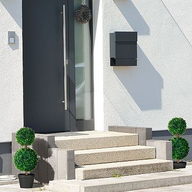 Set of 2 Artificial Boxwood Topiary Trees Ball Shape with Pot for Porch Patio