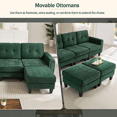 Pnronnc Modular Sectional Sofa Couch, U Shaped Chenille Sofa with Ottomans USB Ports & Side Tables