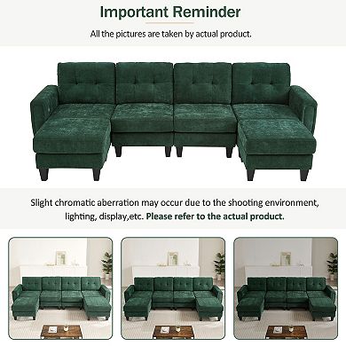 Pnronnc Modular Sectional Sofa Couch, U Shaped Chenille Sofa with Ottomans USB Ports & Side Tables