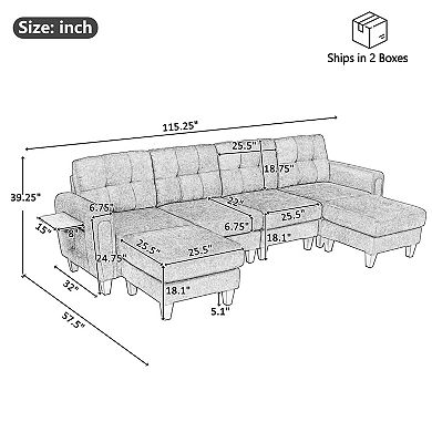 Pnronnc Modular Sectional Sofa Couch, U Shaped Chenille Sofa with Ottomans USB Ports & Side Tables