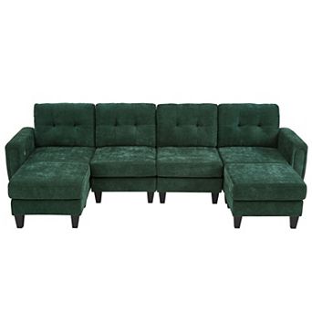 Pnronnc Modular Sectional Sofa Couch, U Shaped Chenille Sofa with Ottomans USB Ports & Side Tables