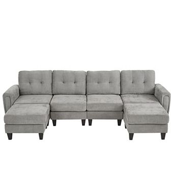 Pnronnc Modular Sectional Sofa Couch, U Shaped Chenille Sofa with Ottomans USB Ports & Side Tables