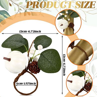 6Pcs White Pumpkin Eucalyptus Napkin Rings Fall Thanksgiving Table Decor