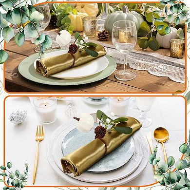 6Pcs White Pumpkin Eucalyptus Napkin Rings Fall Thanksgiving Table Decor