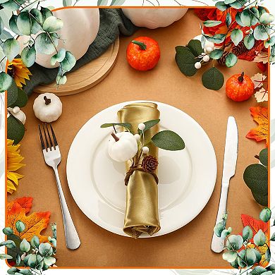 6Pcs White Pumpkin Eucalyptus Napkin Rings Fall Thanksgiving Table Decor