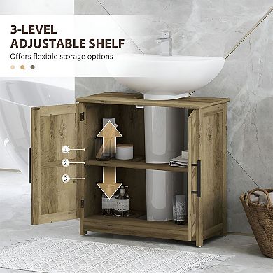 Pedestal Sink Bathroom Storage Cabinet with U-Shaped Cutout and Interior Shelf