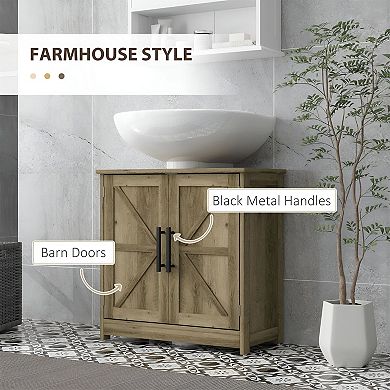 Pedestal Sink Bathroom Storage Cabinet with U-Shaped Cutout and Interior Shelf