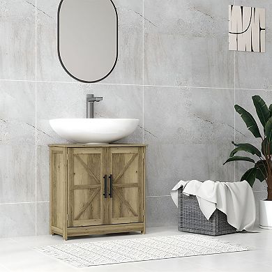 Pedestal Sink Bathroom Storage Cabinet with U-Shaped Cutout and Interior Shelf