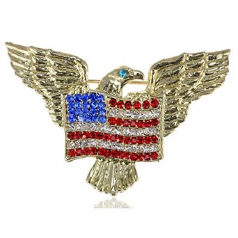 Patriotic American Majestic Eagle Bird Animal Crystal Rhinestone USA Flag Brooch Pin