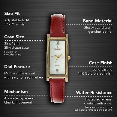 Peugeot Women 36mm x 18mm Rectangular Mother of Pearl Dial Watch Glossy Leather Strap