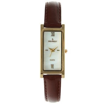 Peugeot Women 36mm x 18mm Rectangular Mother of Pearl Dial Watch Glossy Leather Strap