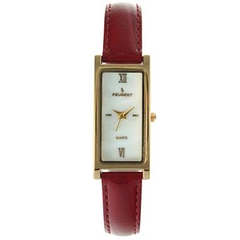 Peugeot Women 36mm x 18mm Rectangular Mother of Pearl Dial Watch Glossy Leather Strap