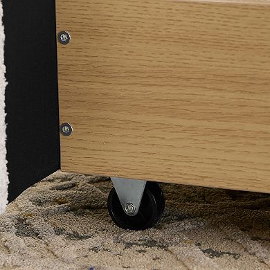 Pnronnc Upholstered Bed Frame King Size Platform Bed with Curved Headboard 4 Wheeled Storage Drawers