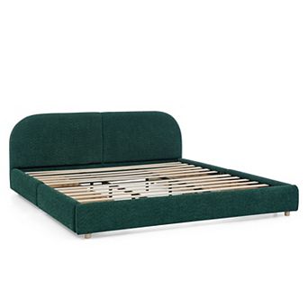 Pnronnc Upholstered Bed Frame King Size Platform Bed with Curved Headboard 4 Wheeled Storage Drawers