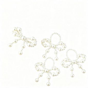 12 Bow Napkin Rings Imitation Pearl Beaded Serviette Buckles Wedding Party Table Decor