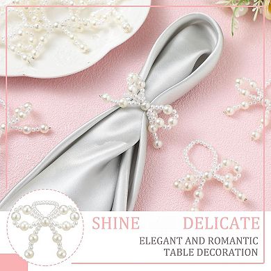 12 Bow Napkin Rings Imitation Pearl Beaded Serviette Buckles Wedding Party Table Decor