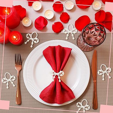 12 Bow Napkin Rings Imitation Pearl Beaded Serviette Buckles Wedding Party Table Decor