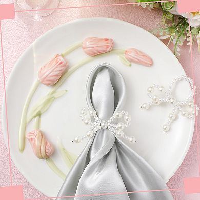 12 Bow Napkin Rings Imitation Pearl Beaded Serviette Buckles Wedding Party Table Decor