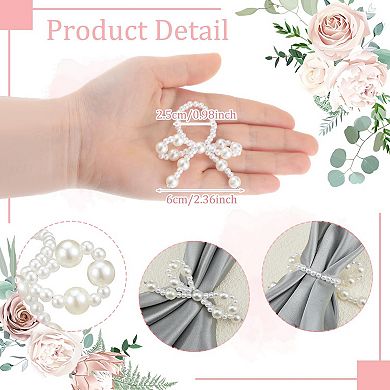 12 Bow Napkin Rings Imitation Pearl Beaded Serviette Buckles Wedding Party Table Decor