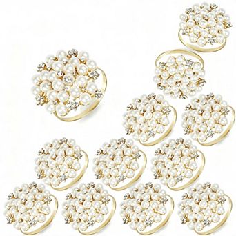 Napkin Rings 12 pc Set Metal Rhinestone Flower Buckle Table Decoration
