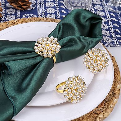 Napkin Rings 12-Piece Set Metal Rhinestone Flower Buckle Table Decoration