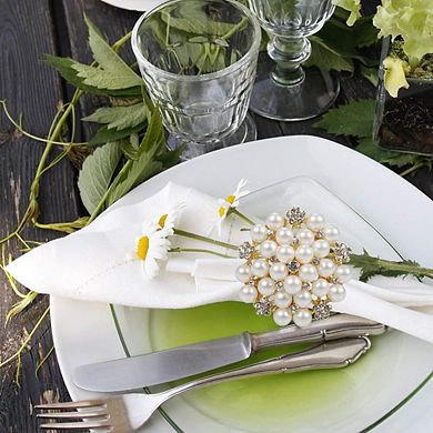 Napkin Rings 12-Piece Set Metal Rhinestone Flower Buckle Table Decoration