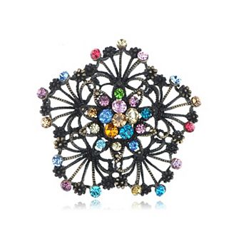 Intricate Vintage Inspired Antique Tone Multicolored Floral Crystal Flower Brooch Pin