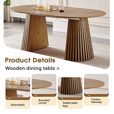 KWPZQEB 70.87Inch Extendable Dining Table with Slatted Table Legs for Dining Room