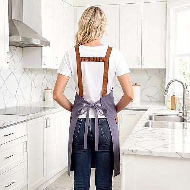 Canvas Kitchen Apron with Adjustable Shoulder Straps Multi Pocket Work Apron for Cooking Cleaning