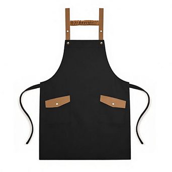 Canvas Kitchen Apron with Adjustable Shoulder Straps Multi Pocket Work Apron for Cooking Cleaning