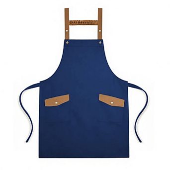 Canvas Kitchen Apron with Adjustable Shoulder Straps Multi Pocket Work Apron for Cooking Cleaning