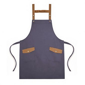 Canvas Kitchen Apron with Adjustable Shoulder Straps Multi Pocket Work Apron for Cooking Cleaning