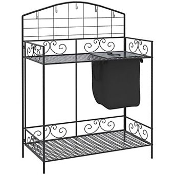 Folding Garden Work Bench with Shelves, Hooks, and Storage Bag for Patio, Greenhouse