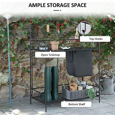 Folding Garden Work Bench with Shelves, Hooks, and Storage Bag for Patio, Greenhouse