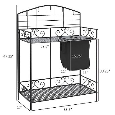 Folding Garden Work Bench with Shelves, Hooks, and Storage Bag for Patio, Greenhouse