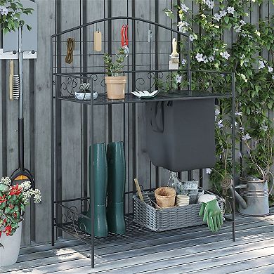 Folding Garden Work Bench with Shelves, Hooks, and Storage Bag for Patio, Greenhouse