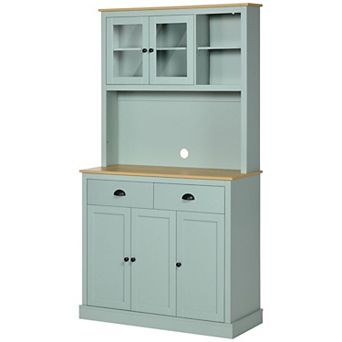 Pantry Storage Cabinet with Open Counter, Adjustable Shelves, and Drawers