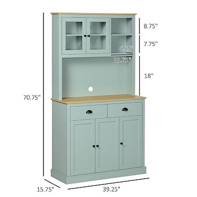 Pantry Storage Cabinet with Open Counter, Adjustable Shelves, and Drawers
