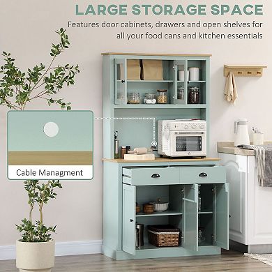 Pantry Storage Cabinet with Open Counter, Adjustable Shelves, and Drawers