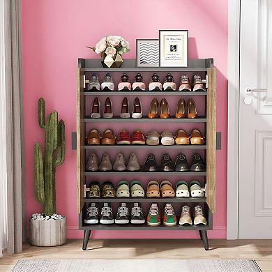 7-Tier Shoe Storage Cabinet with Doors, Holds 24 Pairs, Adjustable Shelves
