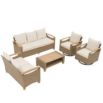 SUNSITT 5 pc Outdoor Furniture Set, Patio Wicker Conversation Sets with Swivel Chairs