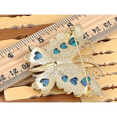 Crystal Blue Green Cartoon Carved Wing Butterfly Pin Brooch