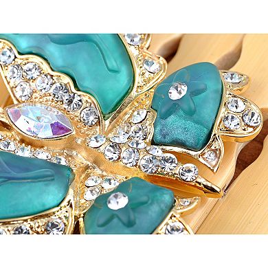 Crystal Blue Green Cartoon Carved Wing Butterfly Pin Brooch